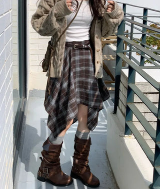 Misty loose fit thick twisted cable button V-neck loose fit knit long cardigan CD