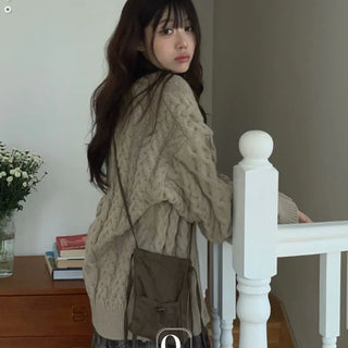 Misty loose fit thick twisted cable button V-neck loose fit knit long cardigan CD