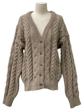Misty loose fit thick twisted cable button V-neck loose fit knit long cardigan CD
