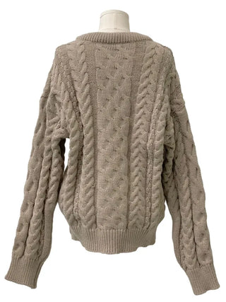 Misty loose fit thick twisted cable button V-neck loose fit knit long cardigan CD