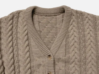 Misty loose fit thick twisted cable button V-neck loose fit knit long cardigan CD