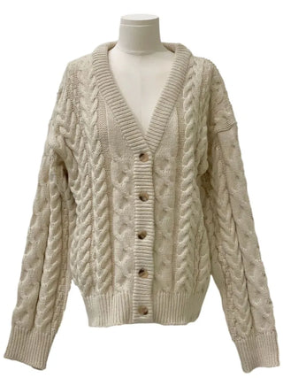 Misty loose fit thick twisted cable button V-neck loose fit knit long cardigan CD
