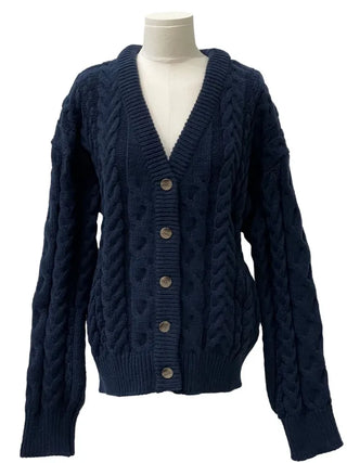 Misty loose fit thick twisted cable button V-neck loose fit knit long cardigan CD