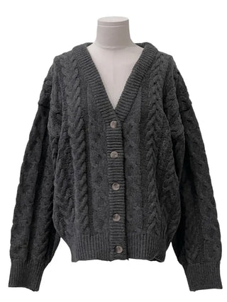 Misty loose fit thick twisted cable button V-neck loose fit knit long cardigan CD