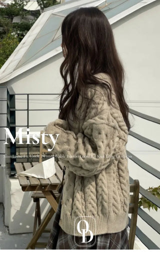 Misty loose fit thick twisted cable button V-neck loose fit knit long cardigan CD