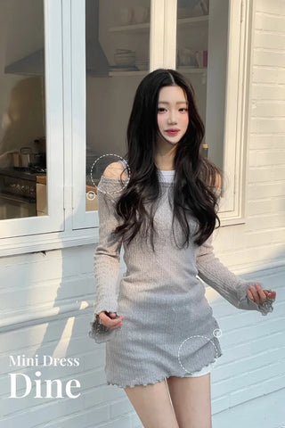 Dain Vintage Slim Fit Wave Punching Knit Mini Dress in