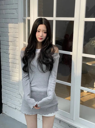 Dain Vintage Slim Fit Wave Punching Knit Mini Dress in