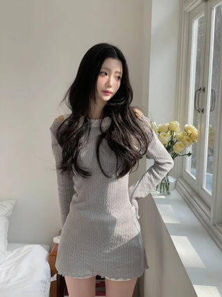 Dain Vintage Slim Fit Wave Punching Knit Mini Dress in