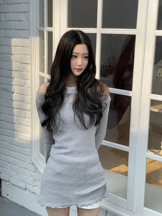 Dain Vintage Slim Fit Wave Punching Knit Mini Dress in