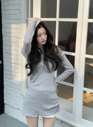 Dain Vintage Slim Fit Wave Punching Knit Mini Dress in