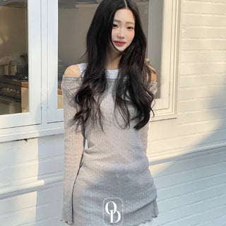 Dain Vintage Slim Fit Wave Punching Knit Mini Dress in