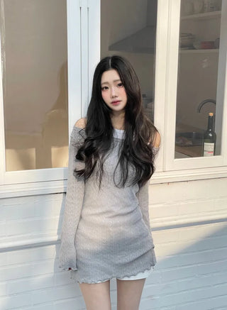 Dain Vintage Slim Fit Wave Punching Knit Mini Dress in