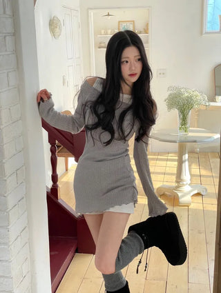 Dain Vintage Slim Fit Wave Punching Knit Mini Dress in