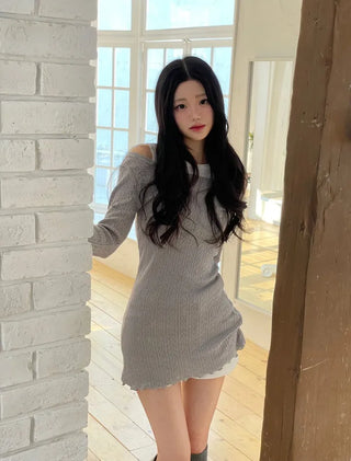 Dain Vintage Slim Fit Wave Punching Knit Mini Dress in