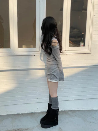 Dain Vintage Slim Fit Wave Punching Knit Mini Dress in