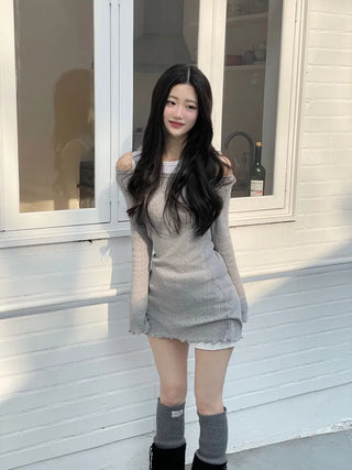Dain Vintage Slim Fit Wave Punching Knit Mini Dress in