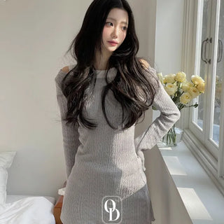 Dain Vintage Slim Fit Wave Punching Knit Mini Dress in