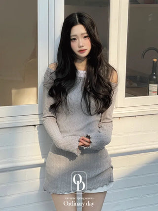 Dain Vintage Slim Fit Wave Punching Knit Mini Dress in