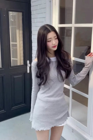 Dain Vintage Slim Fit Wave Punching Knit Mini Dress in
