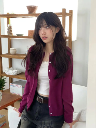 Grape wrap button long sleeve daily two-way loose fit knit cardigan CD