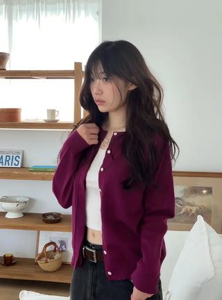 Grape wrap button long sleeve daily two-way loose fit knit cardigan CD