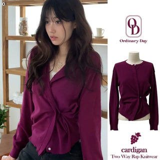 Grape wrap button long sleeve daily two-way loose fit knit cardigan CD