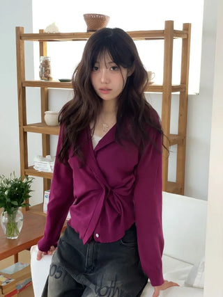 Grape wrap button long sleeve daily two-way loose fit knit cardigan CD