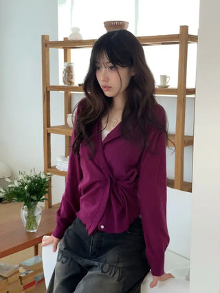 Grape wrap button long sleeve daily two-way loose fit knit cardigan CD