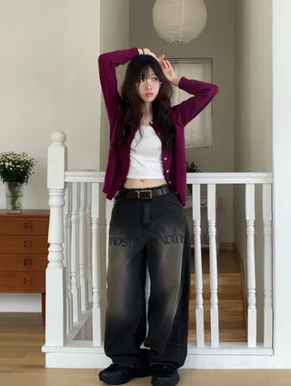 Grape wrap button long sleeve daily two-way loose fit knit cardigan CD