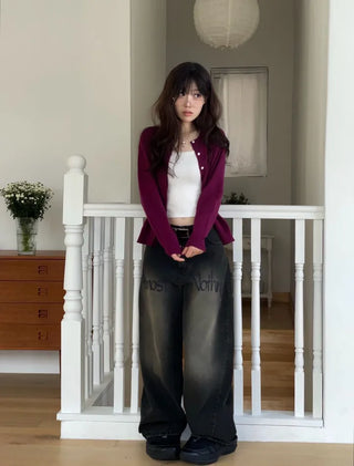 Grape wrap button long sleeve daily two-way loose fit knit cardigan CD