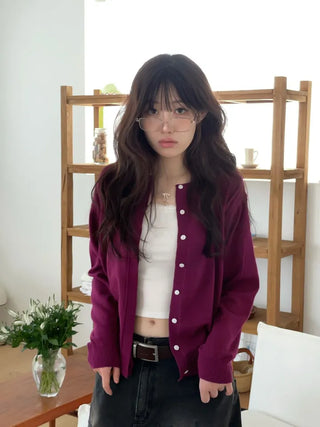 Grape wrap button long sleeve daily two-way loose fit knit cardigan CD