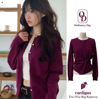 Grape wrap button long sleeve daily two-way loose fit knit cardigan CD