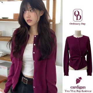 Grape wrap button long sleeve daily two-way loose fit knit cardigan CD
