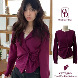 Grape wrap button long sleeve daily two-way loose fit knit cardigan CD