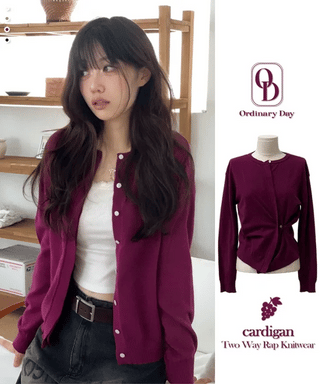 Grape wrap button long sleeve daily two-way loose fit knit cardigan CD