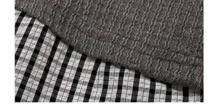 Consumption embroidered layered check color-block ribbon shirt, ribbed cardigan,