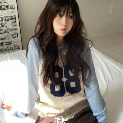 Mochi Nagrang Yeori Color Block Numbering Loose Fit Knit 88NT