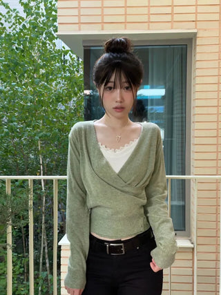 Hanabi Cashmere Slim Fit Button Wrap Wool Knit Cardigan