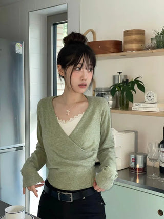 Hanabi Cashmere Slim Fit Button Wrap Wool Knit Cardigan