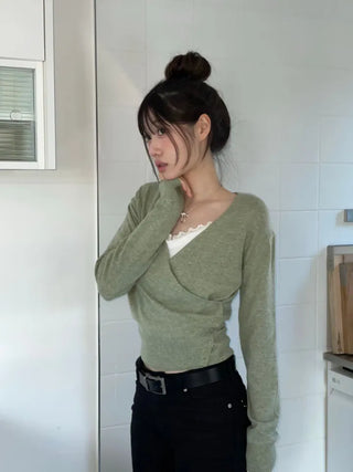 Hanabi Cashmere Slim Fit Button Wrap Wool Knit Cardigan