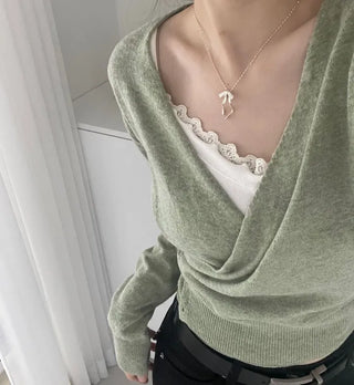 Hanabi Cashmere Slim Fit Button Wrap Wool Knit Cardigan
