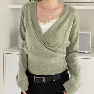Hanabi Cashmere Slim Fit Button Wrap Wool Knit Cardigan