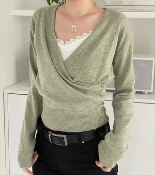 Hanabi Cashmere Slim Fit Button Wrap Wool Knit Cardigan