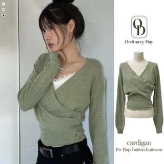 Hanabi Cashmere Slim Fit Button Wrap Wool Knit Cardigan
