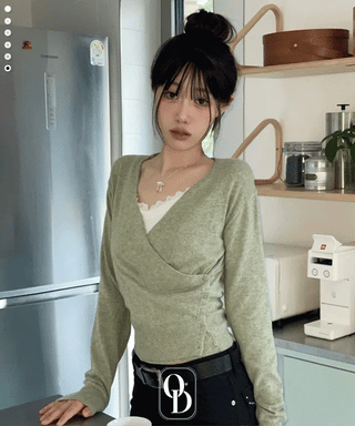 Hanabi Cashmere Slim Fit Button Wrap Wool Knit Cardigan