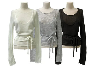 Rafen Yerifit Layered Ribbon Bustier Sleeveless Long Sleeve Wool Knit