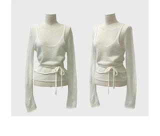 Rafen Yerifit Layered Ribbon Bustier Sleeveless Long Sleeve Wool Knit