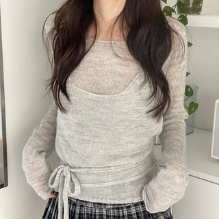 Rafen Yerifit Layered Ribbon Bustier Sleeveless Long Sleeve Wool Knit