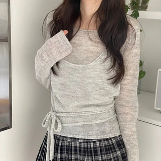 Rafen Yerifit Layered Ribbon Bustier Sleeveless Long Sleeve Wool Knit