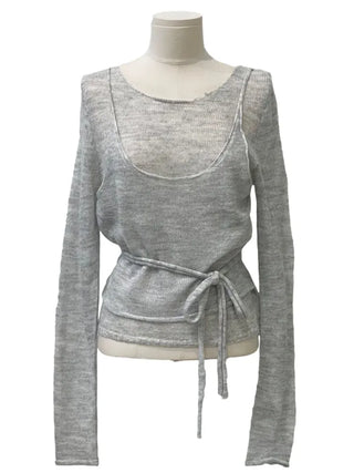 Rafen Yerifit Layered Ribbon Bustier Sleeveless Long Sleeve Wool Knit